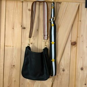 Black crossbody bag with pink and white strap only